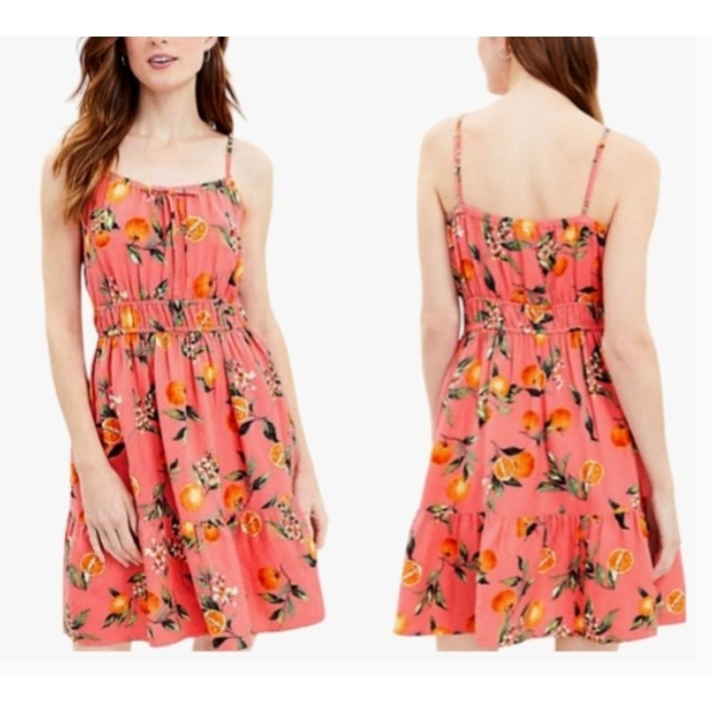 NWT LOFT Orange Harvest Paradise Peach Linen-Blend Dress Women S Cottage Party